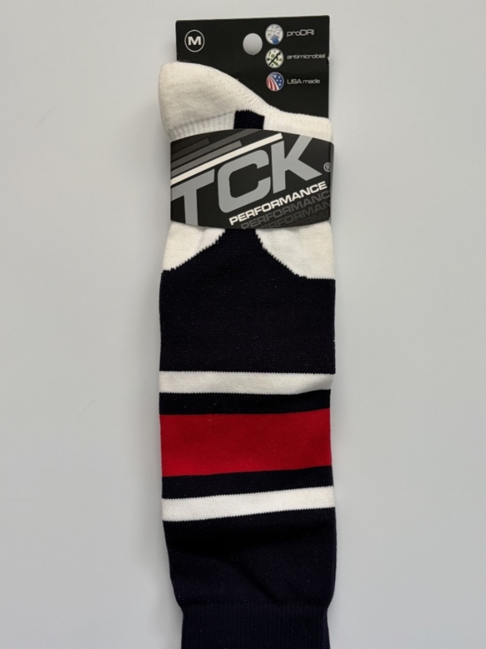 TCK Performance Athletic Socks Navy White Red Medium 1 Pair New Made USA